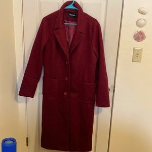 Long Burgundy Trench Coat - Large